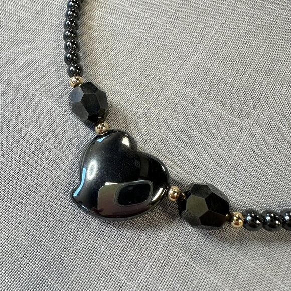 Vintage Hematite Heart Beaded Necklace - Picture 4 of 13